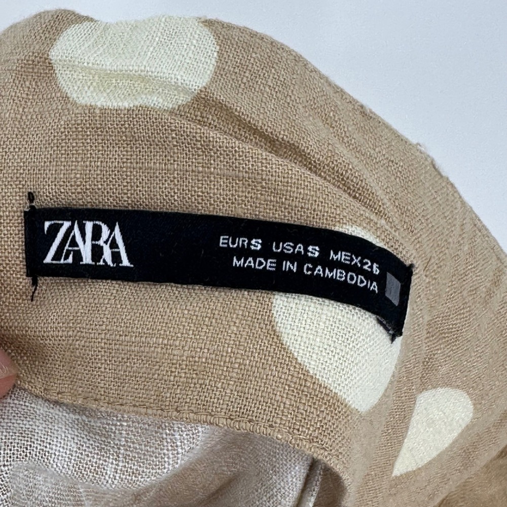 ZARA Polka Dot Linen Skirt Y2K Beige Cream Linen Blend Women Small missing belt - Picture 6 of 7